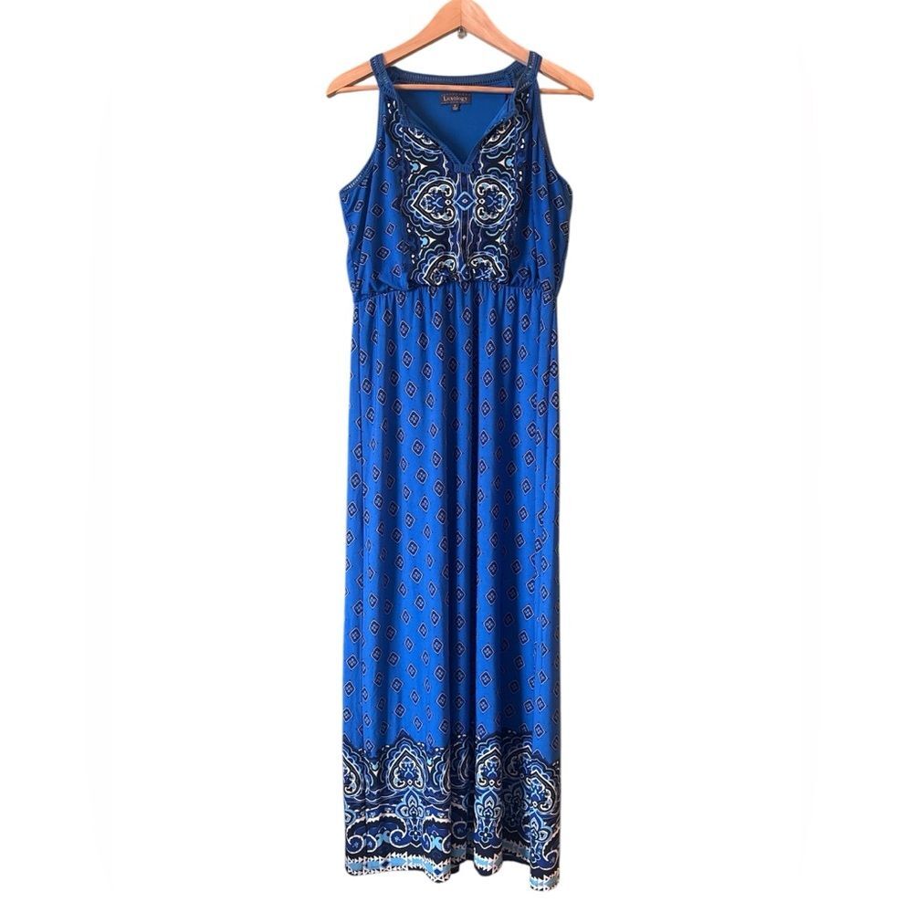 Luxology Blue Maxi Boho Floral Spring Summer Dress Sz 12